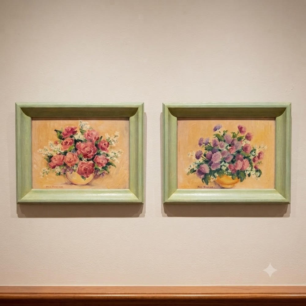Don Dimond Signed Floral Original Paintings Set of 2 Framed Still Life 9x12 OOAK